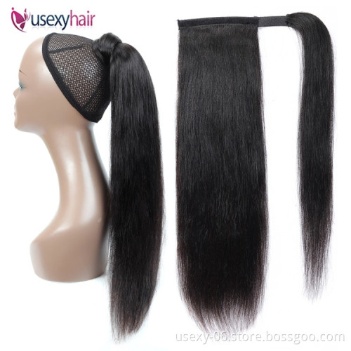 Wholesale 10A Grade Human Hair Ponytail Extensions Straight Brazilian Virgin Hair Wrap Around Ponytails